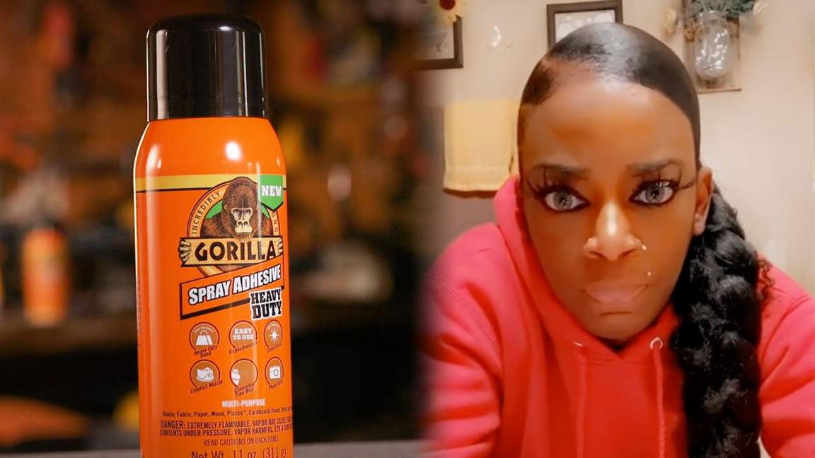 Video Woman Uses Gorilla Glue Spray On Her Hair Says Hair Doesnt Move But Stuck In Place 